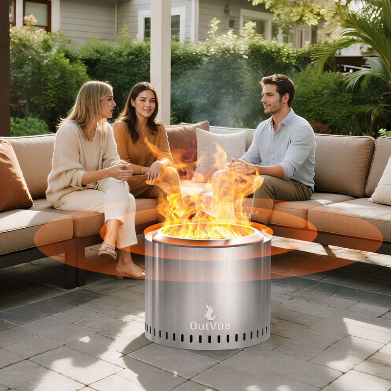 Stainless Steel Smokeless Fire Pit with Bag, Portable Low Smoke Wood Burning Fire Pit, Silver, 17.8" H x 19.5" W x 19.5" D