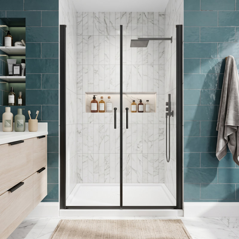 Porte de douche à double pivot 46-48 "x 72" avec verre trempé 1/4 "