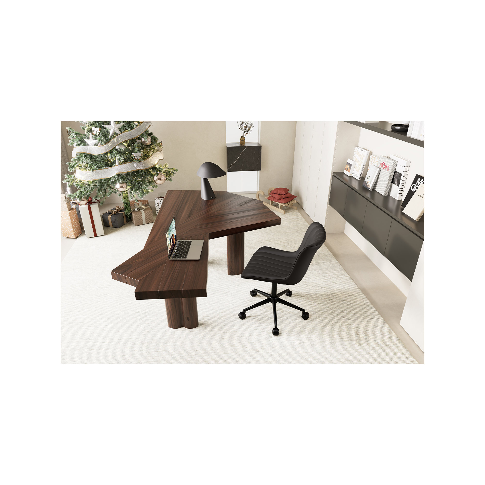 Brionni Genuine Leather Swivel Task Chair with Casters, Black, Black