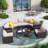 9-piece Outdoor Half-moon Wicker Conversation Sets With 1 Nesting Coffee Table And Tempered Glass Top
