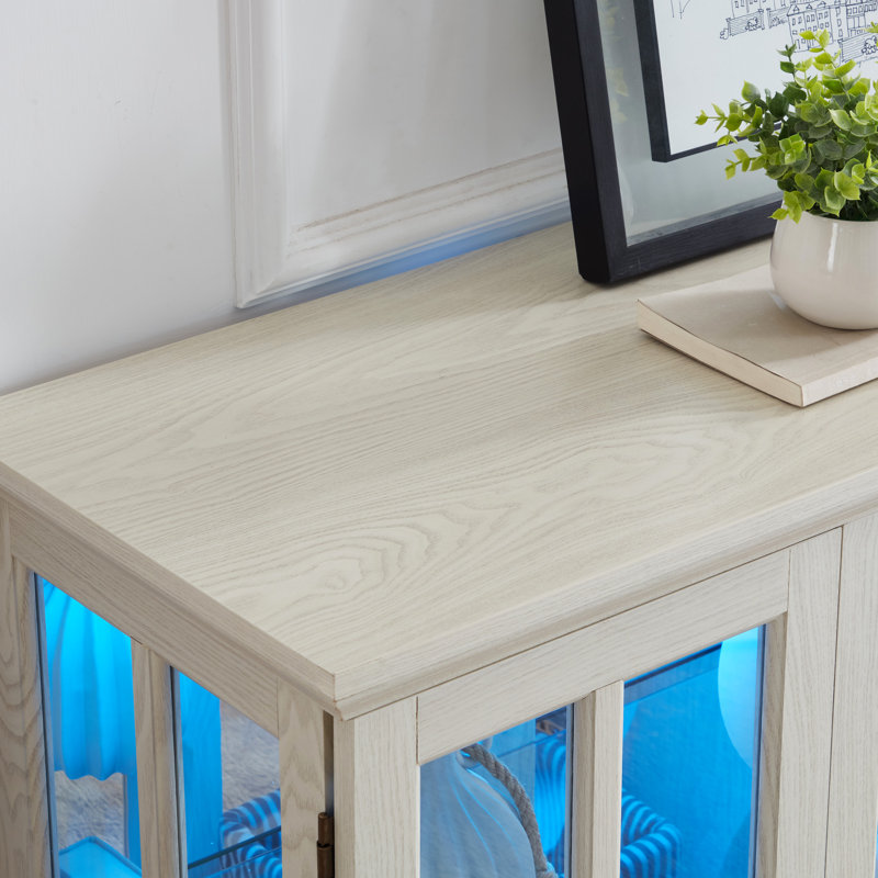 Antique Display Cabinet With Remote Control Led Lights And Adjustable Shelves Elegant White Look