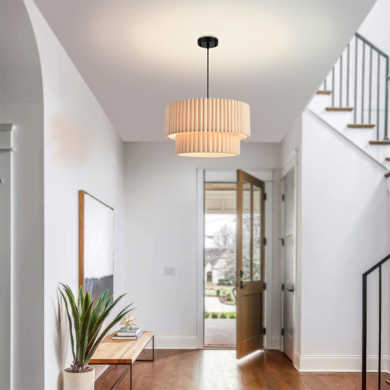 2-Tier Modern Beige Pleated Fabric Pendant Light