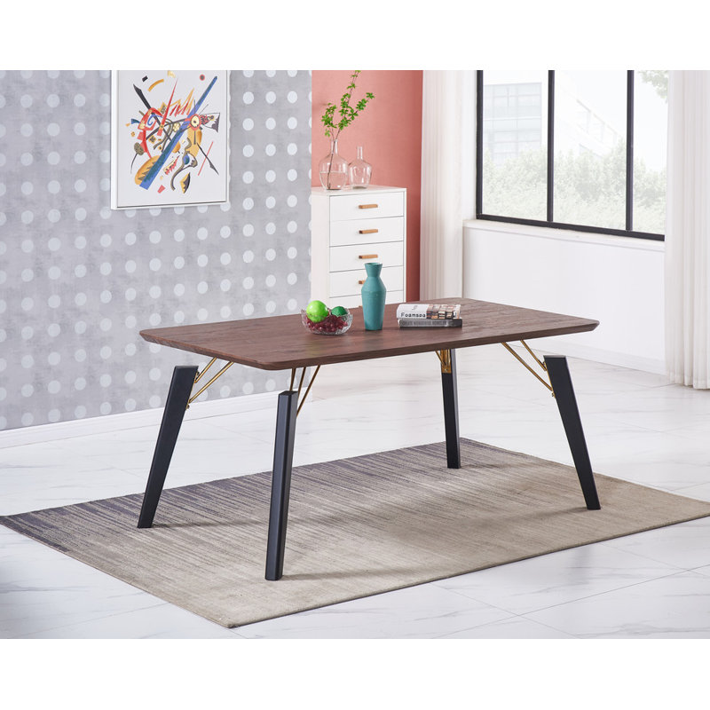 Guillermina 6 Person Dining set - a Rectangular Wooden Dining Table with Metal Legs and a Set of 6 Quilted Velvet Dining Chairs for Dining Room - Modern Dining Table Set