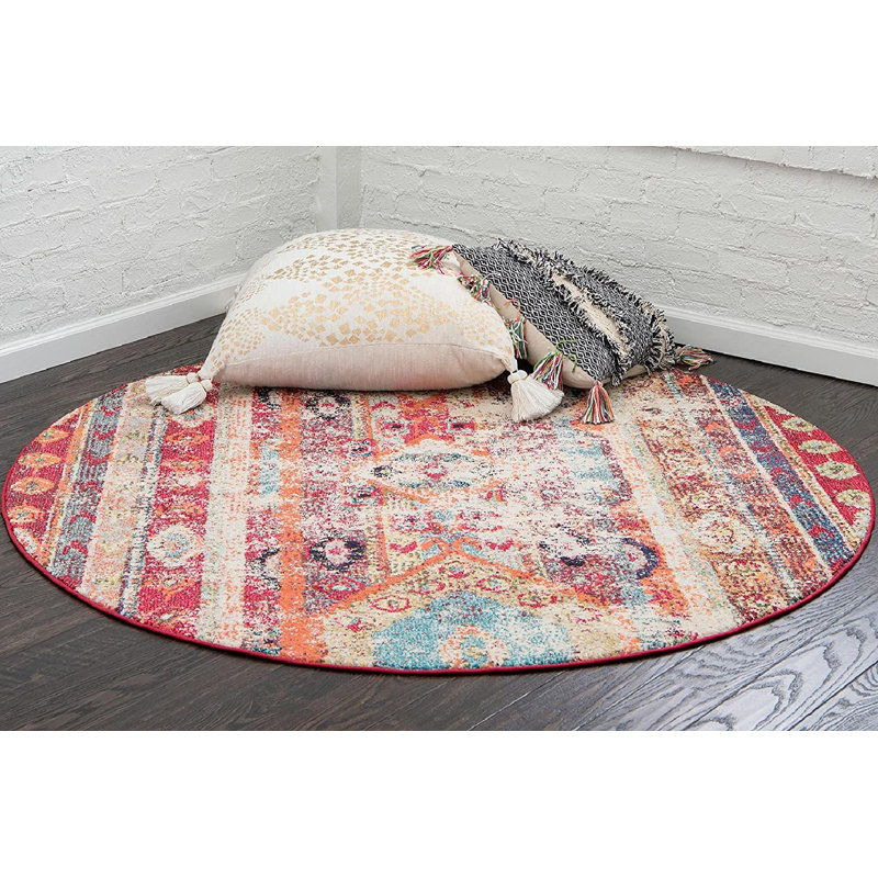 Newburyport Southwestern Area Rug, Round 8', Red