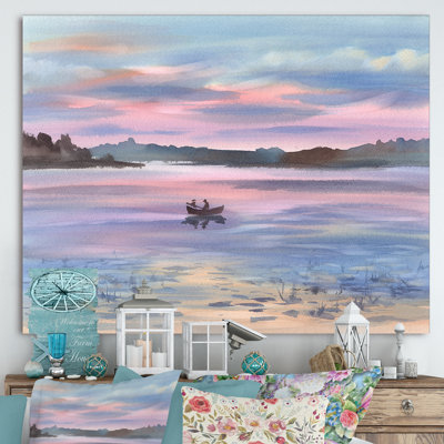 «Pastel Impression of Lonely Boat on Lake in Gentle Evening Light», reproduction d'art sur toile