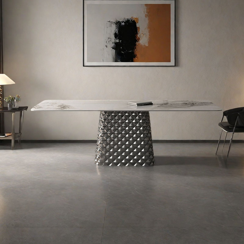 Modern Luxe Rock Table, Gray Titanium Base, 29.5"H x 63"L x 35.4"W