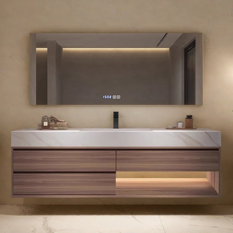Armoire de salle de bain moderne et luxueuse, H 21,7 po x l 70,9 po x P 21,7 po, Brun