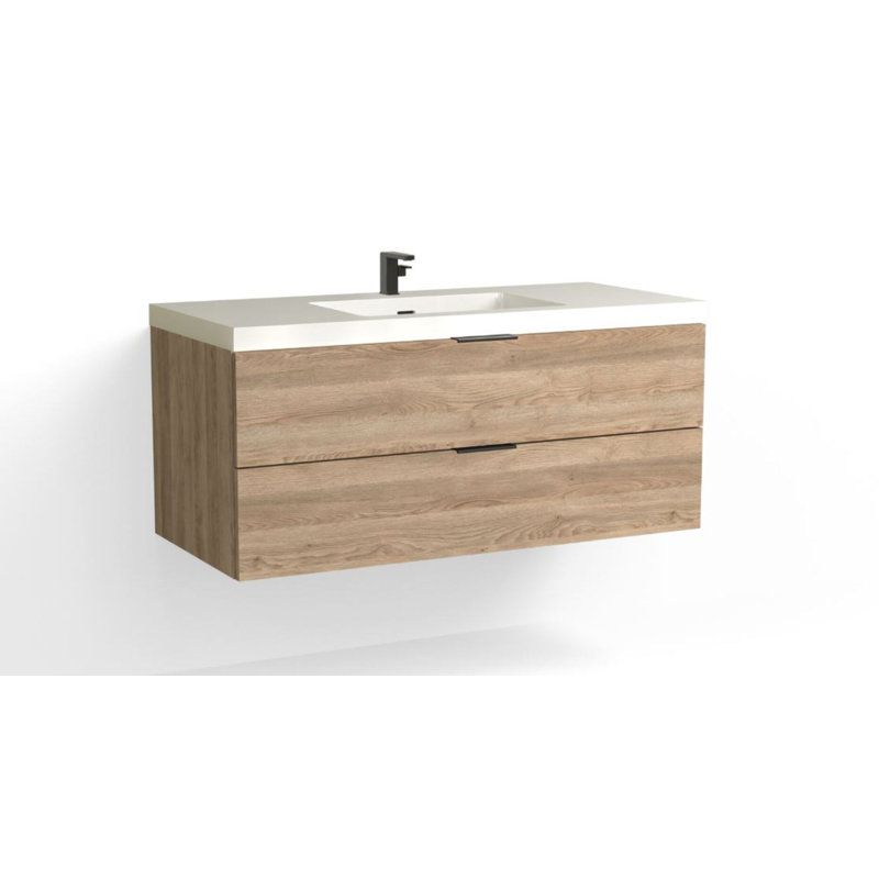 Avila 48" W Wall Mounted Single Bathroom Vanity, Gloss White/Single, Matte Black, White Acrylic