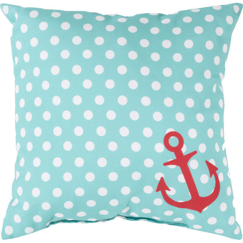 Rain Polka Dots Outdoor Throw Pillow, 18" H x 18" W x 4" D, Sky Blue/Ivory