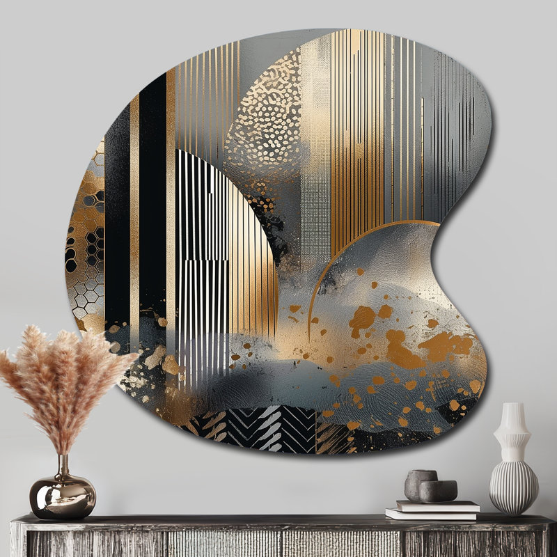 Fultz - décoration murale asymétrique en métal en marbre, impression d'art en métal à forme libre dorée, H 33 po x l 33 po