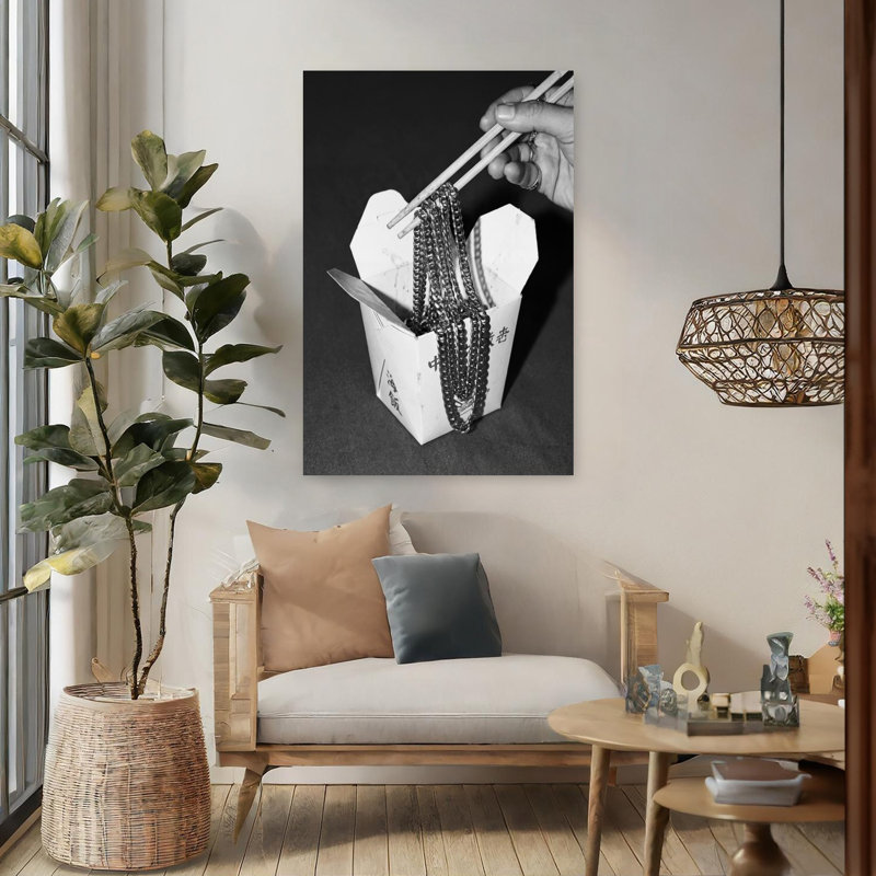 Nouilles dorées rétro, art mural rétro, Blanc, H 48 po x l 32 po