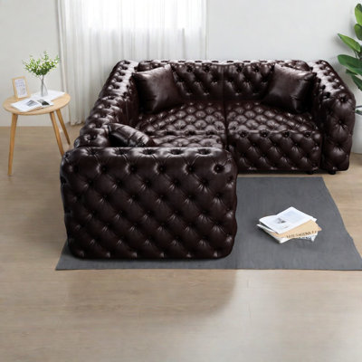 Compression Sectionals, Faux Leather 75.1 Inch Modern Modular Sofa for Home