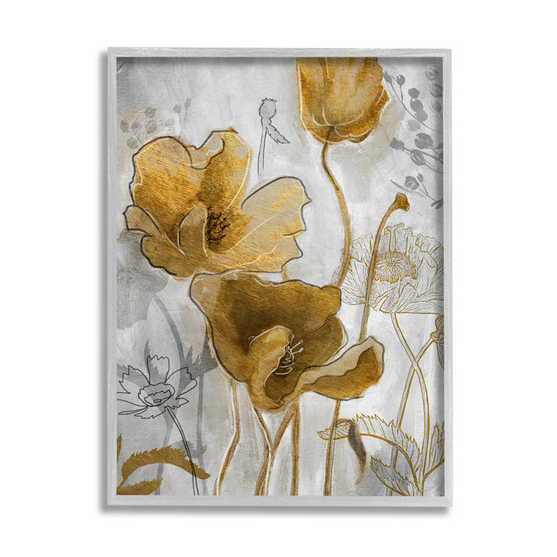 Illustration florale abstraite du coquelicot doré, H 20 po x l 16 po, Estampe numérique Farmhouse