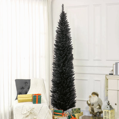 8' Artificial Pencil Christmas Tree, Slim Xmas Tree With 618 Realistic Branch Tips And Plastic Stand