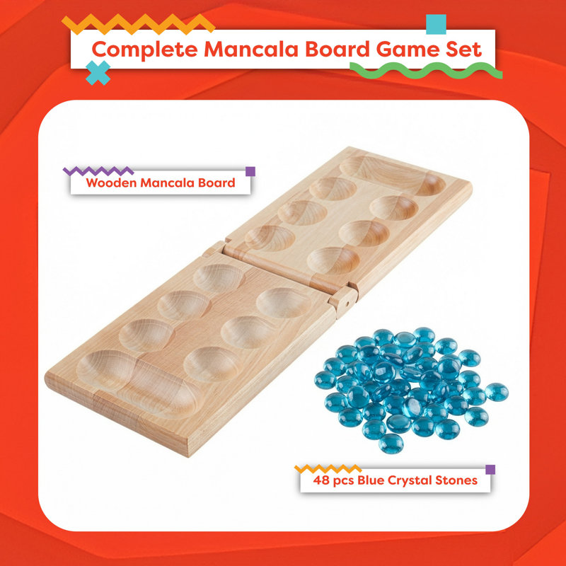 Hey! Play! Mancala Board Game - 2-Person Strategy Game for Kids and Adults with Folding Board and Mancala Stones
