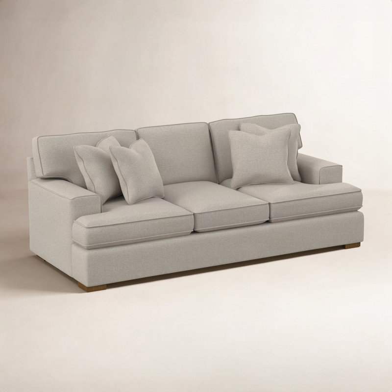 Sadie 97'' Sofa, Havana Finish, Sunbrella Beige Pinstripe; 6205-74