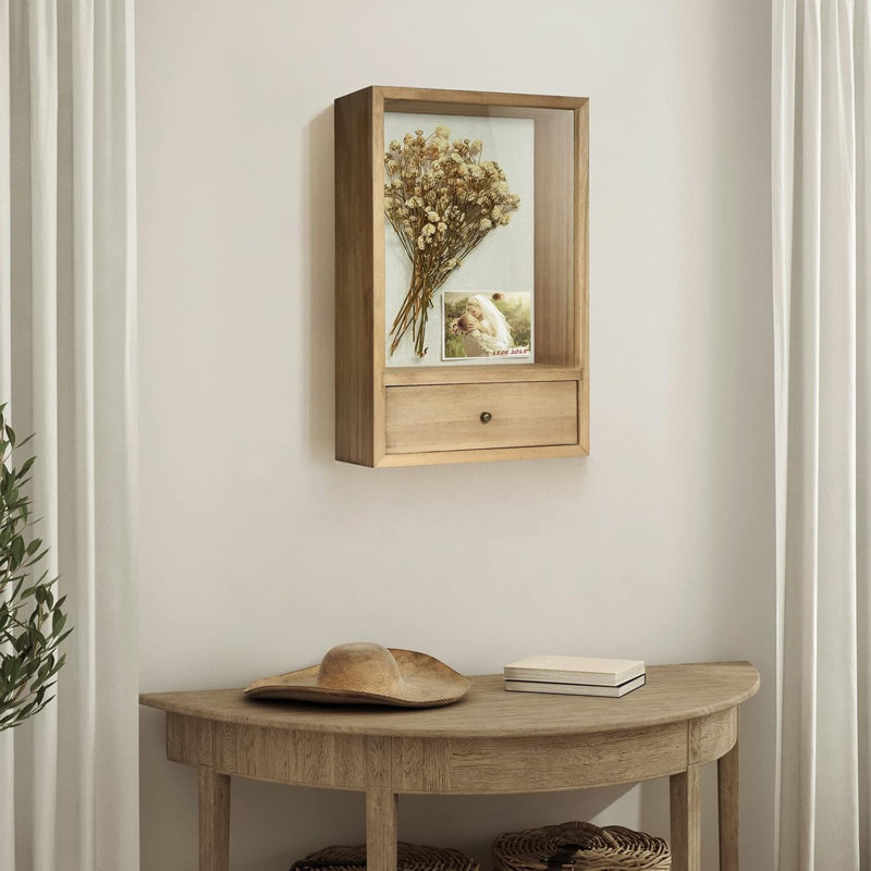 Deep Shadow Box Frame With Drawer, Shadowbox Display Case With Glass Window Picture Frame Memorabilia Bouquet Medals Military Photos Memory Box For Keepsakes