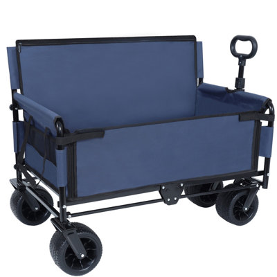 Chariot de chariot pliant convertible 3-en-1 avec banc et rangement - Chariot utilitaire robuste de 500 lb, roues tout-terrain d'une capacité de 180 L pour le camping, la plage, les sports, le jardin, bleu foncé