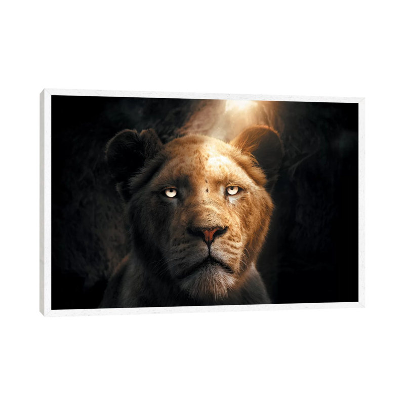 The Lion In The Cave by Zenja Gammer - Print on Canvas, 66.04 cm H x 45.72 cm W, White Framed