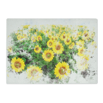 Tempered Glass Sunflower Meadow Watercolour Chopping Board