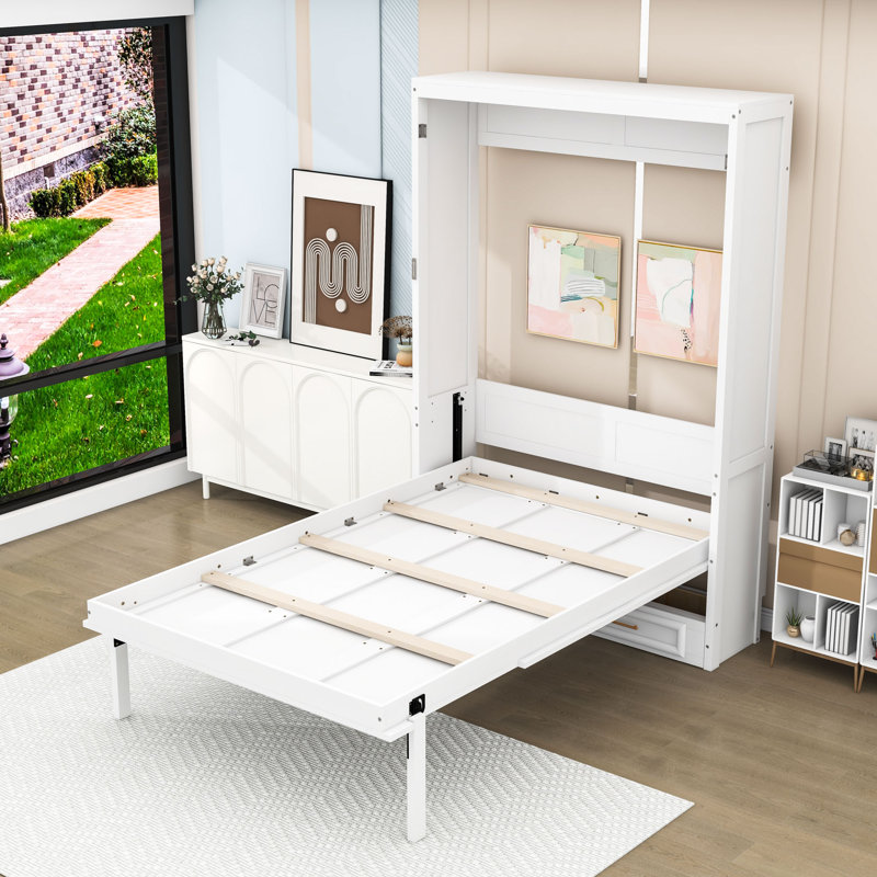 Lit escamotable double en bois avec tiroirs de rangement doubles