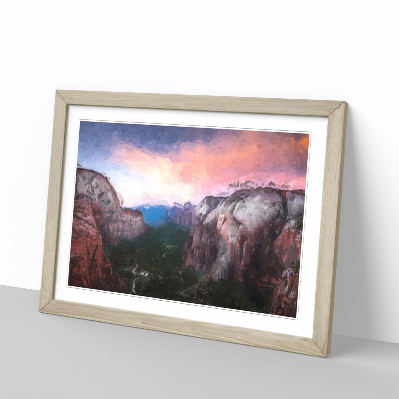 View of Zion National Park in Utah in Abstract - Picture Frame Graphic Art Print, Oak, 40cm H x 60cm W x 2cm D