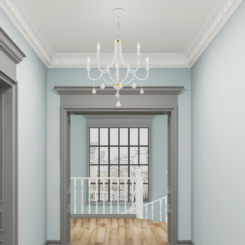 5-Light Empire Candle Chandelier with Dedric Crystal Details, Blanc
