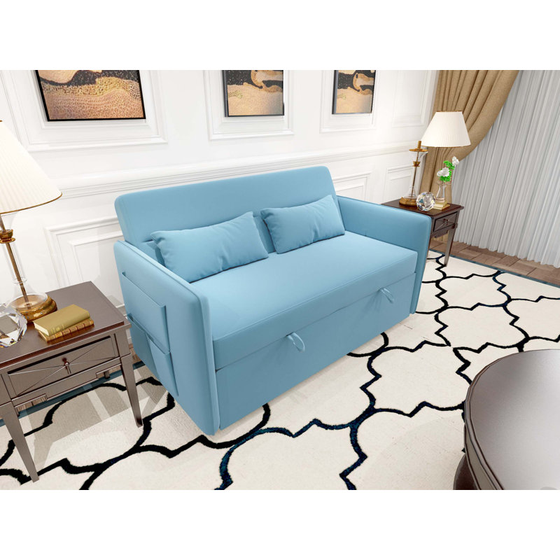 57" Upholstered Sleeper Sofa, sofas, couch, Blue 100% Polyester