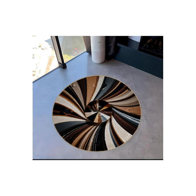 Abstract Spiral Lines Patterned Round Woven Base Modern Decorative Carpet, Round 3'4"