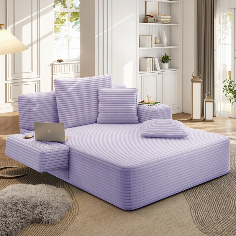 Chaise longue convertible en velours côtelé avec pochette de rangement et sans assemblage, Purple Corduroy