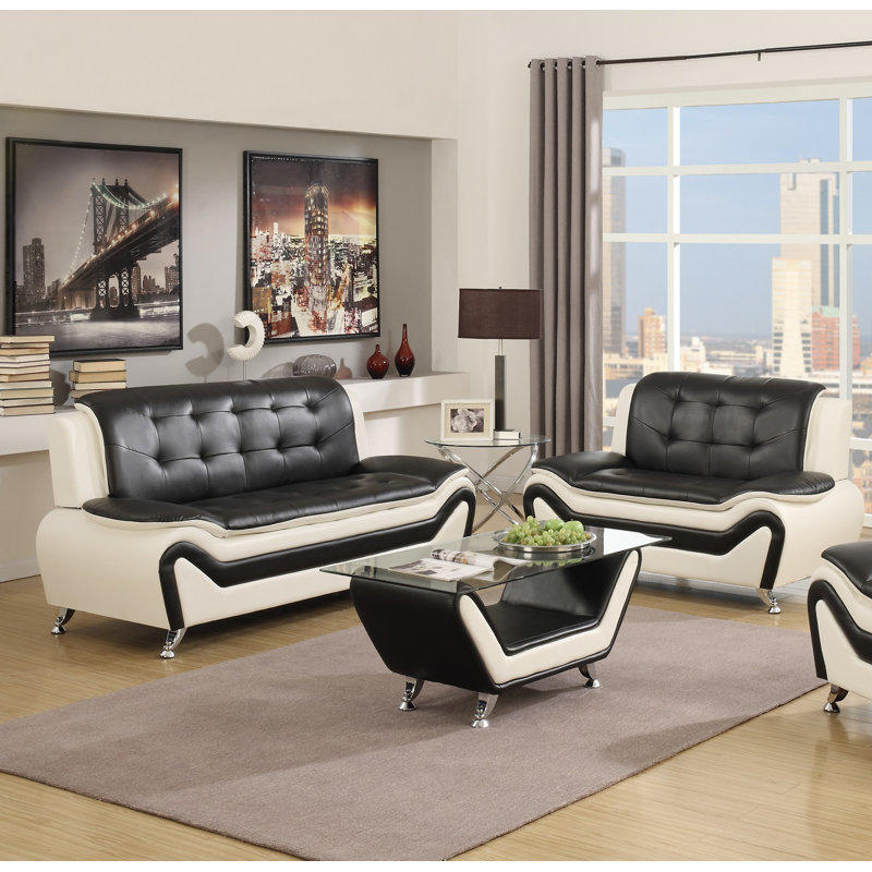 Ensemble de salon Elzada, Simili cuir blanc
