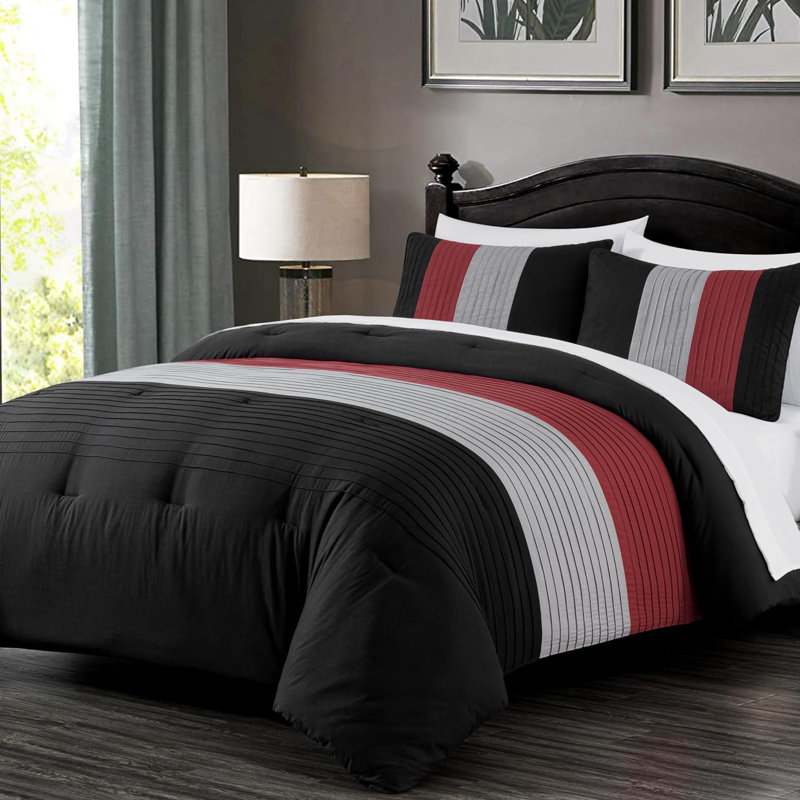 Briar Microfiber Bed in a Bag Comforter Set, Full Comforter + 6 Additional Pieces, Red/Black/Gray