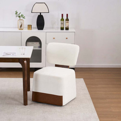Chaise rembourrée en lin sans accoudoirs avec roulettes, ivoire