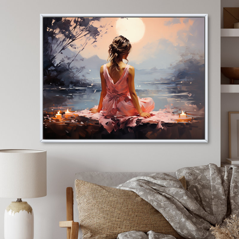 «Pink Yoga Mediation II», reproduction sur toile, H 30 po x l 40 po x P 1,5 po, Cadre flottant blanc