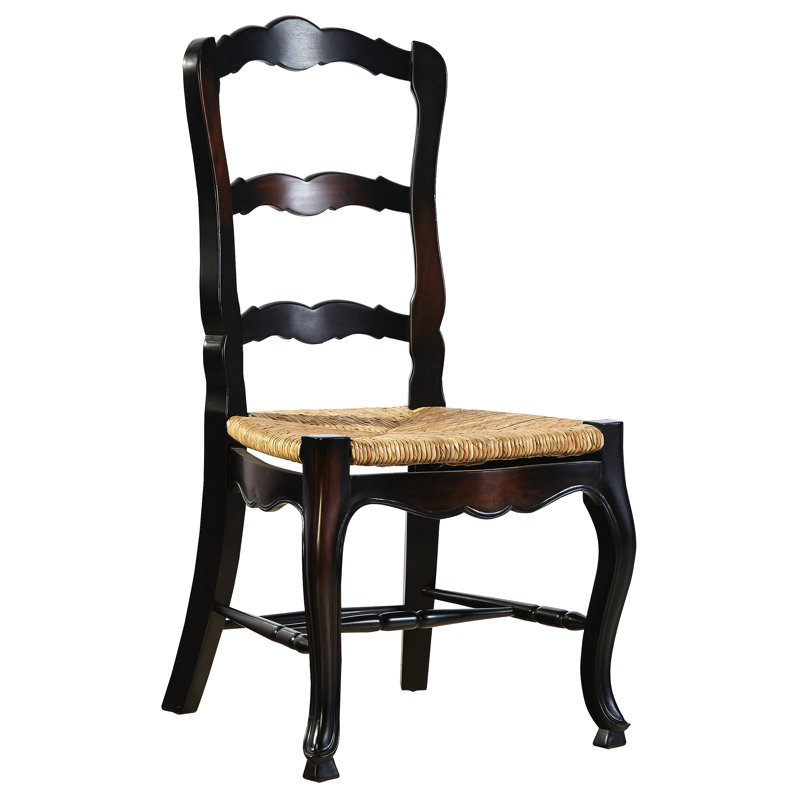 Chaise d'appoint à dossier échelle en bois massif French Country, Ébène délavé / peinture noire