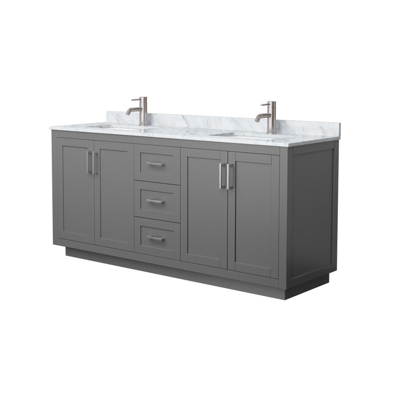 Miranda 72" Freestanding Double Bathroom Vanity with Marble Top, Brushed Nickel, Dark Gray