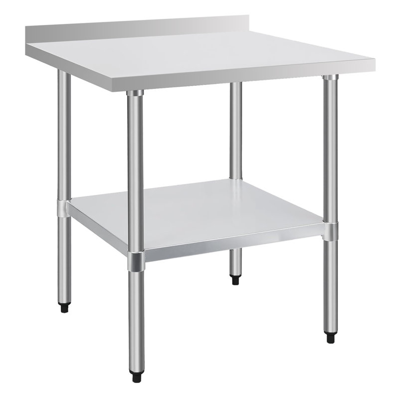 Table de travail commerciale en acier inoxydable de calibre 18 de 30 po x 30 po avec dosseret de 4 po et tablette inférieure