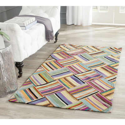 Straw Patch Handwoven Wool Pink/Blue/Green Area Rug