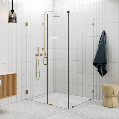 Illume 49 in. x 41.5 in. x 78 in. 90-degree wall hinged Fully Frameless Glass Shower Enclosure
