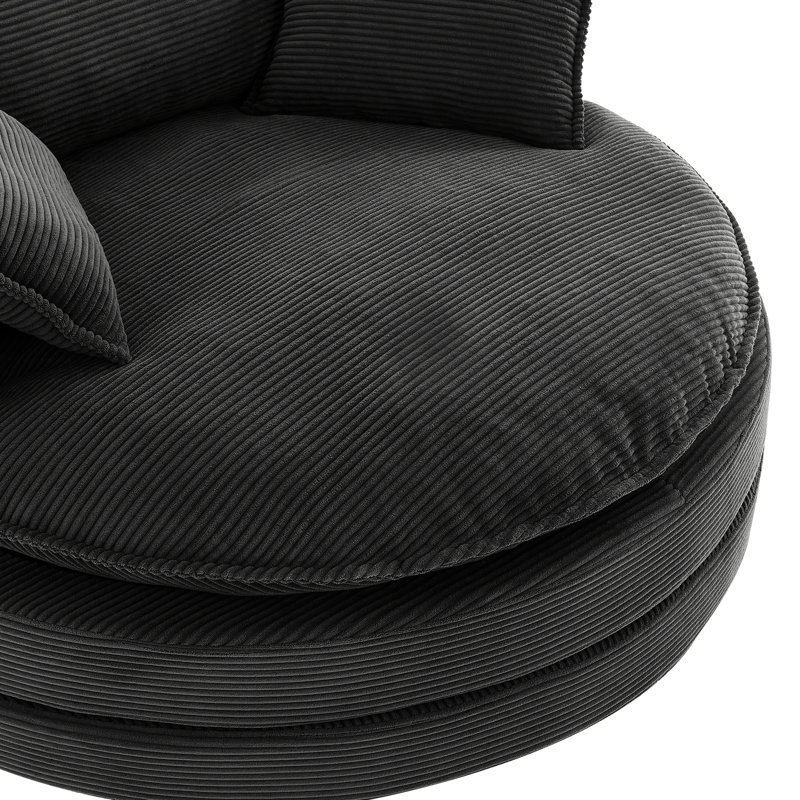 Très grande chaise pivotante ronde sur 360 avec coussin double couche, coussin de soutien, revêtement en velours côtelé, taille 57,5 po, pour système de coussin de bureau et de salon de chambre à coucher, base lisse, dimension noire, parfait