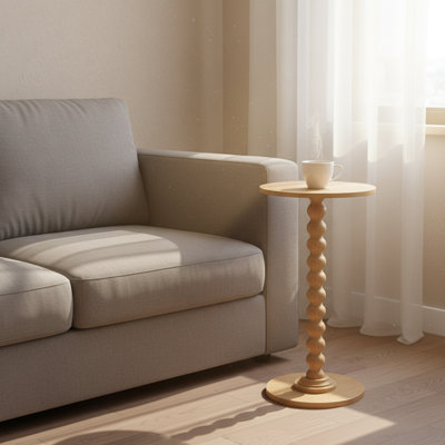 Table de bout ronde Modern Modern avec pieds en bois massif pour le salon, la chambre à coucher et le bureau