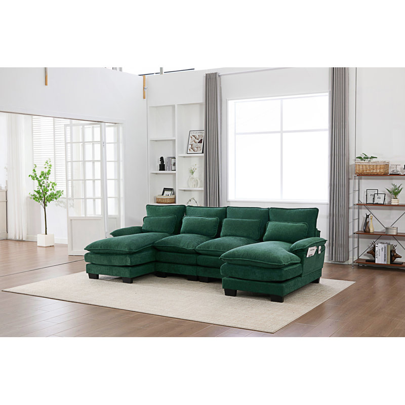 Canapé modulaire en U en chenille confortable 4 places avec méridienne double et mousse à mémoire de forme pour une vie moderne