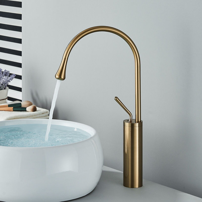 Ranaye Bathroom Basin Mixer Modern High Arc Single Hole Single Handle Bathroom Sink Taps, Brushed Gold