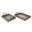 Ensemble de 2 plateaux décoratifs floraux en bois brun avec motifs de tuiles de 23 po x 19 po