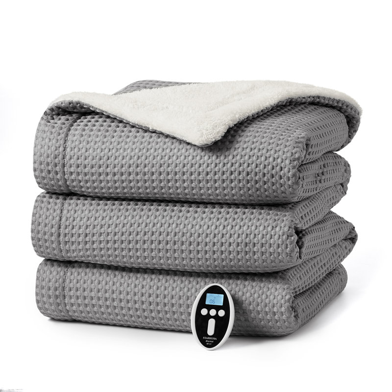 Heated Throw Blanket, Grey, 254cm L x 228.6cm W