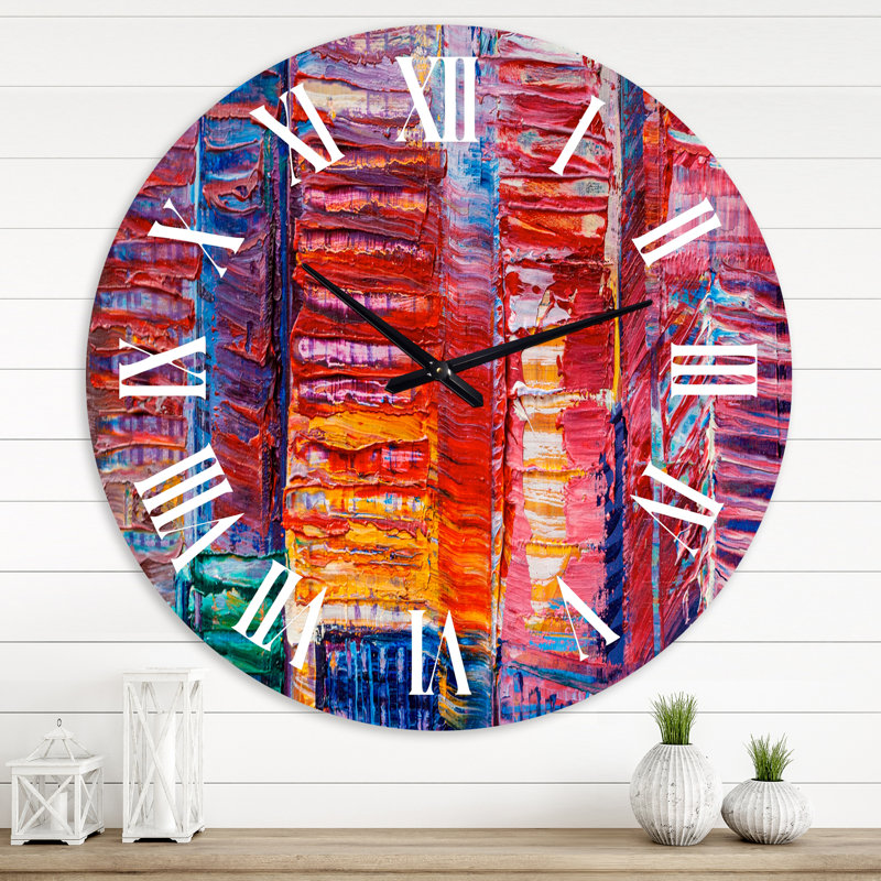 Matrice rouge avec touches de bleu - horloge murale moderne, Moyen