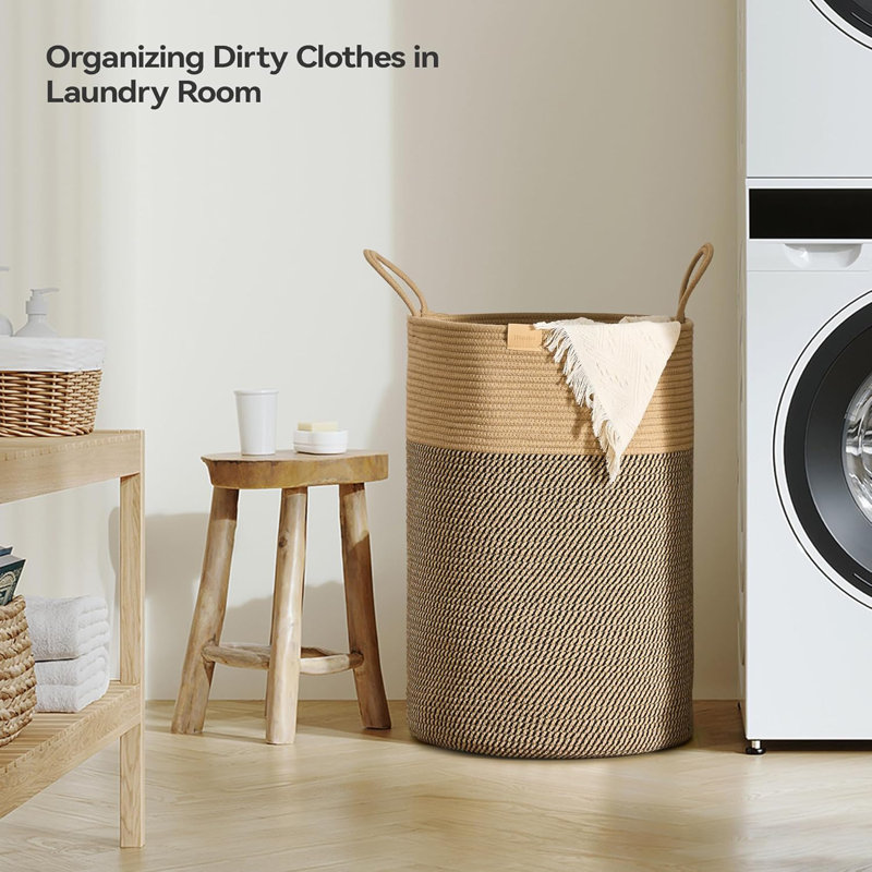 Large Laundry Hamper Basket With Handles, 75L Cotton Rope Woven Storage Bin For Clothes Blankets Toys, Durable And Stylish For Bedroom Nursery Home