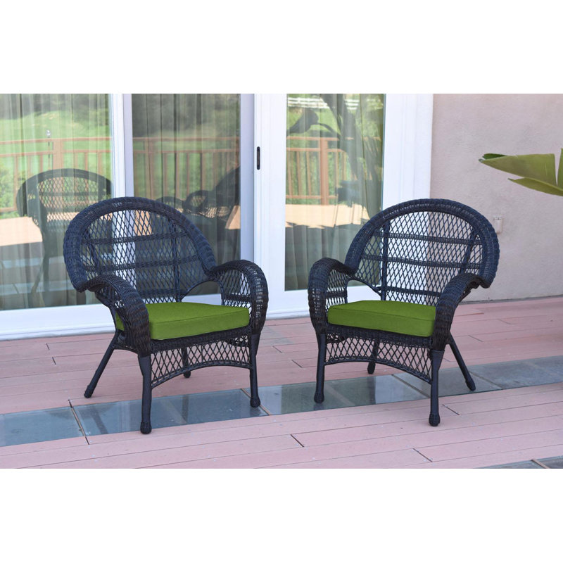 Maltby Wicker Outdoor Lounge Chair, Black, Hunter Green