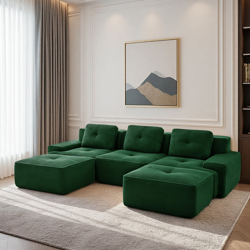 117.3” Boneless Couches For Living Room, Modular Sectional Sofa With U-Shape Chaise, 3 Seater Comfy Upholstered Deep Seat Corduroy Fabric Cloud Couch No Assembly, Anti-Slip Design​