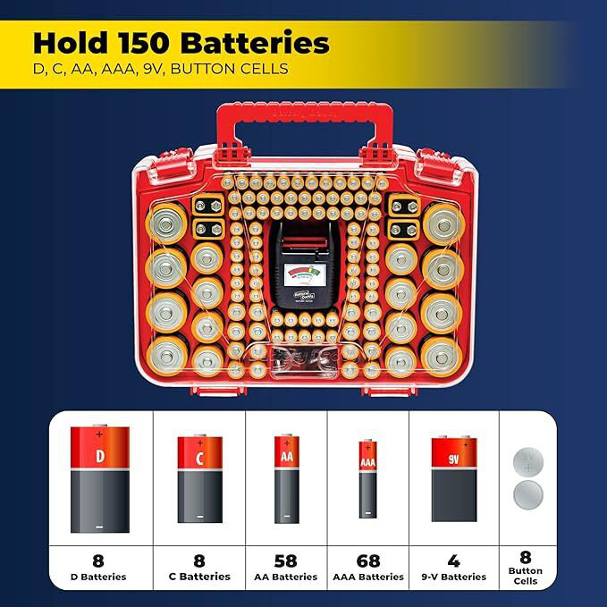Batterie Daddy Smart - Étui de rangement pour piles avec testeur, range et protège jusqu'à 150 piles, couvercle verrouillable transparent, tel que vu à la télé, intelligent - 150 piles (BADAS-MC4)